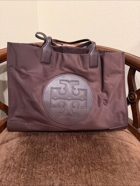 Tory Burch Chocolate Brown Nylon Logo Tote